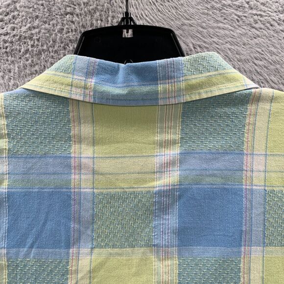 CABIN CREEK Shirt Womens 1X Button Up Blouse Top Plaid Short Sleeve Blue* - Picture 9 of 9